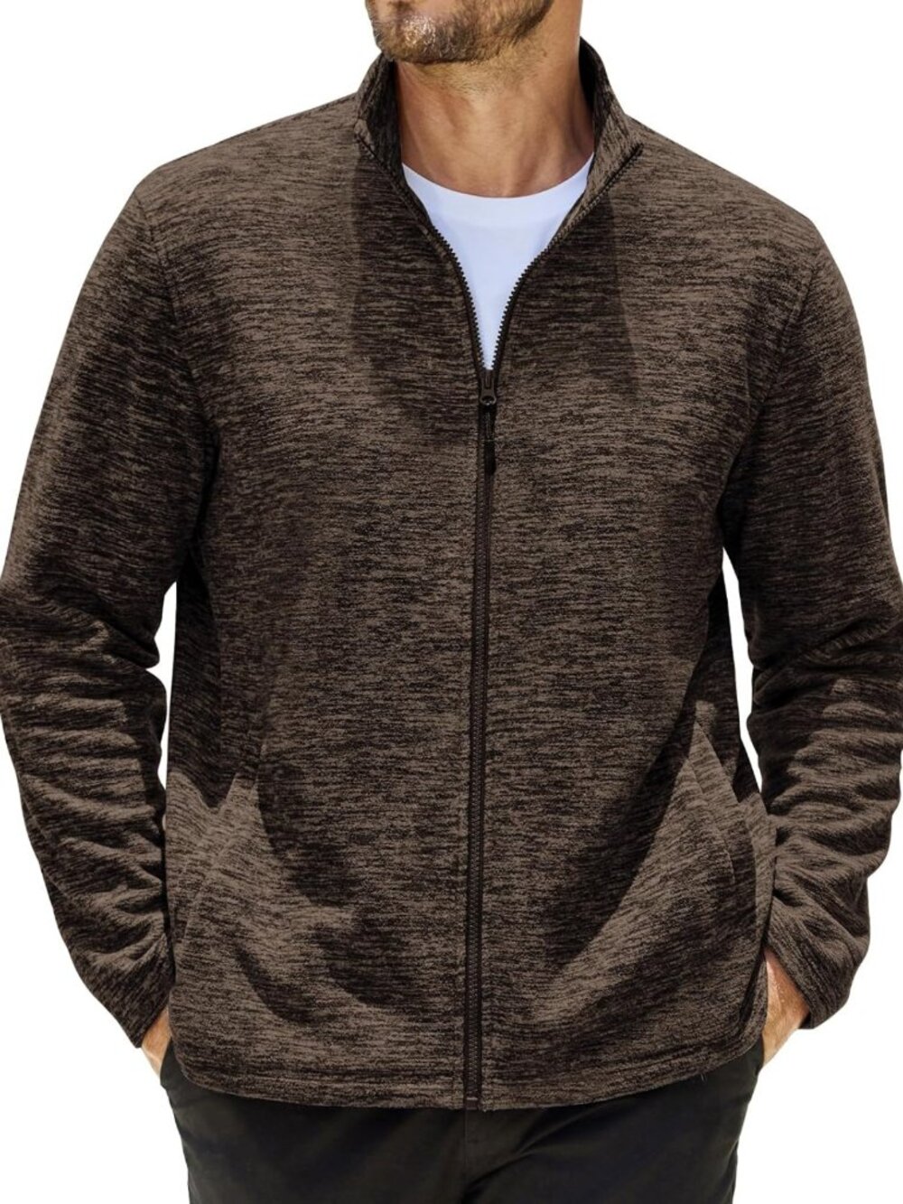 Lightweight Full Zip Fleece Jacket for Men | Casual Sweater Coat | Warm